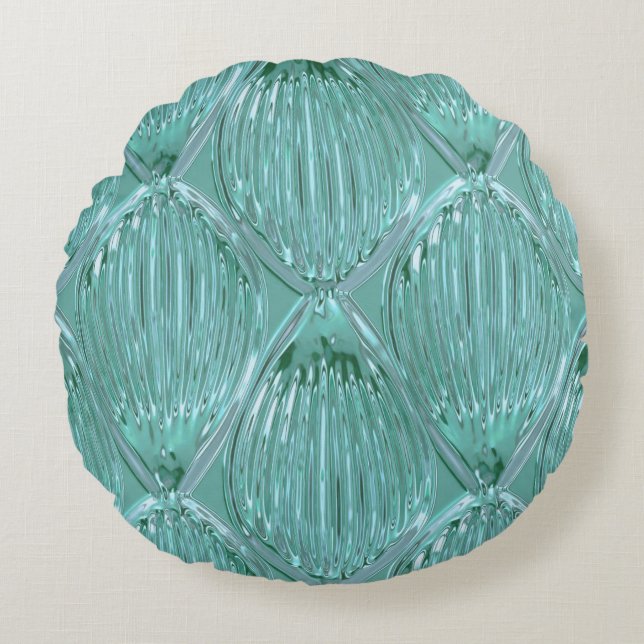 Teal glass look abstract art pattern elegant  round pillow (Front)