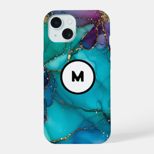 Teal Glitter Alcohol Ink Backgrounds  iPhone 15 Case