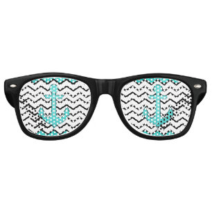 Teal glitter anchor and chevron retro sunglasses