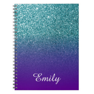 Teal Glitter and Purple Ombre Personalized Notebook