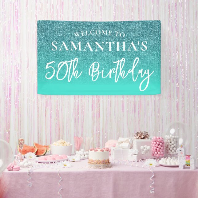 Teal Glitter and Turquoise 50th Birthday Banner (Party)
