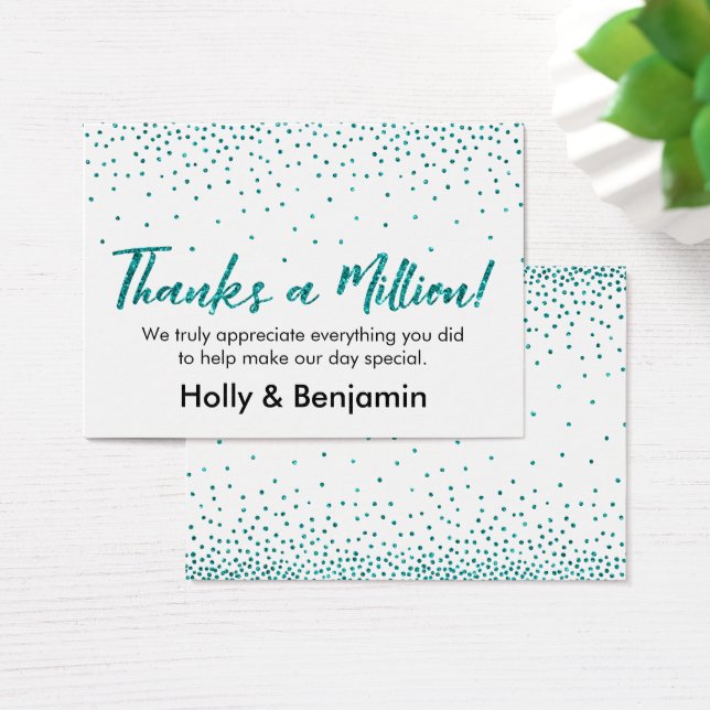 Teal Glitter Confetti Script Thanks a Million Card (Desk)