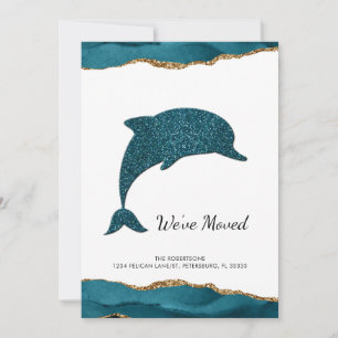 Teal Glitter Dolphin New Address Moving Announcement