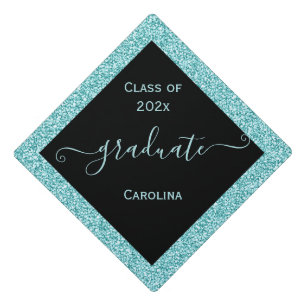 Teal Glitter Frame Graduation Cap Topper