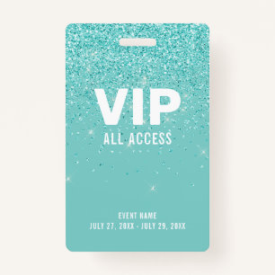Teal Glitter Glam VIP All Access Pass Event ID Badge