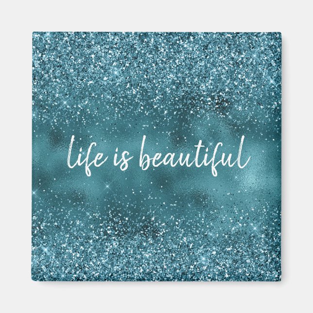 Teal Glitter Glitz sparkle glam personalized quote Magnet (Front)