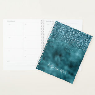 Teal Glitter Glitz sparkle glam personalized quote Planner