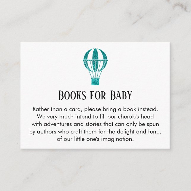 Teal Glitter Hot Air Balloon Book Request Cards (Front)