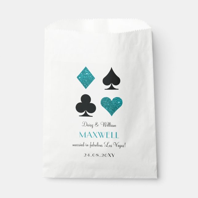 Teal Glitter Las Vegas Wedding Favour Bag (Front)