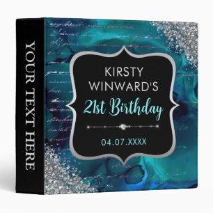 Teal Glitter Letters Birthday Party Photo Album Binder
