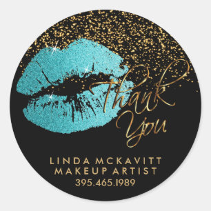 Teal Glitter Lipstick - Thank You Classic Round Sticker