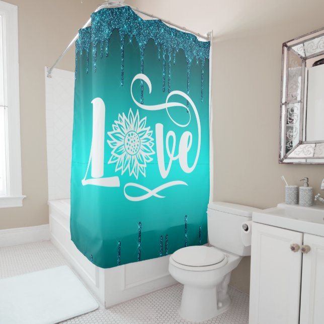 Teal Glitter LOVE Sunflower (In Situ)
