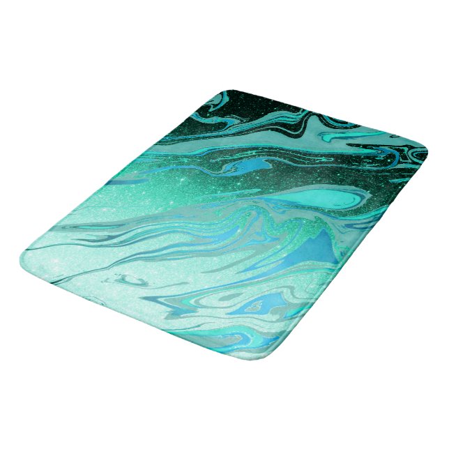 Teal glitter marble bath mat (Angled)
