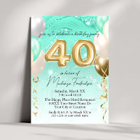 Teal Glitter Marble & Gold Balloons 40th Birthday