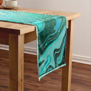 Teal glitter marble medium table runner