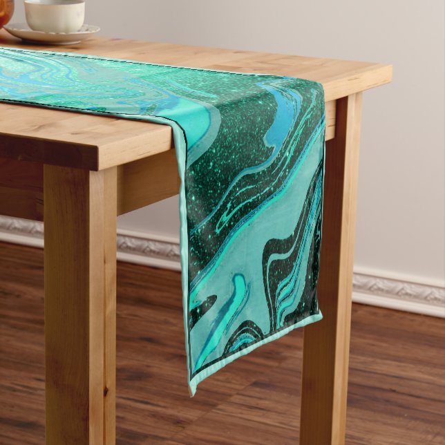 Teal glitter marble medium table runner (In Situ)