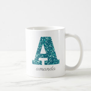 Teal Glitter Monogram A Personalized Mug
