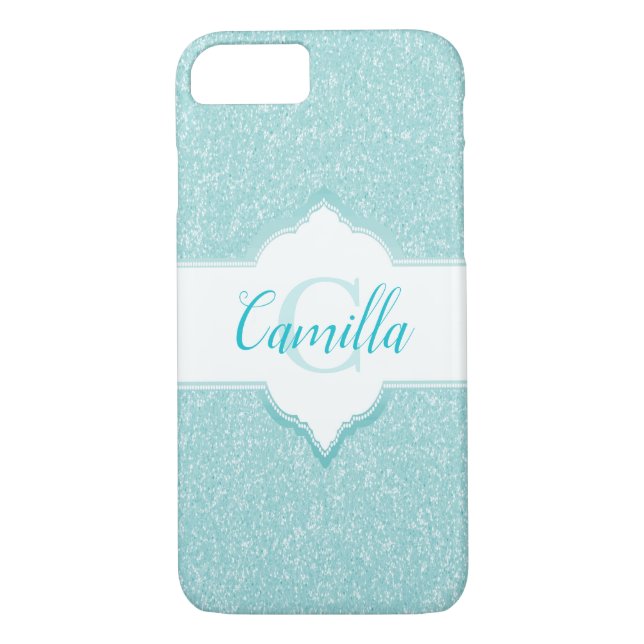 Teal Glitter Monogram Case-Mate iPhone Case (Back)