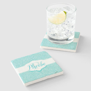 Teal Glitter Monogram Coaster