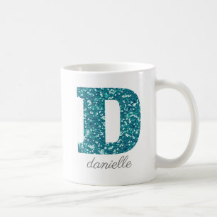 Teal Glitter Monogram D Personalized Coffee Mug