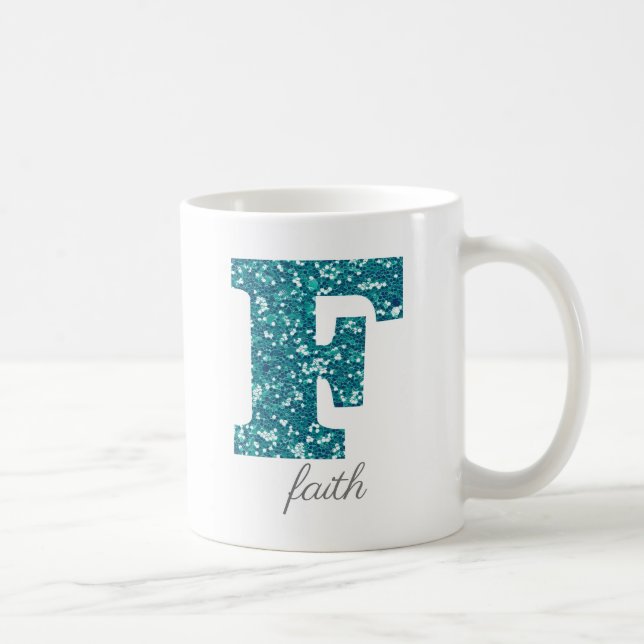 Teal Glitter Monogram F Personalized Mug (Right)