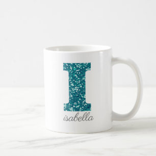 Teal Glitter Monogram I Personalized Mug
