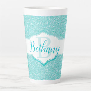 Teal Glitter Monogram Latte Mug