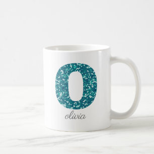 Teal Glitter Monogram O Personalized Mug