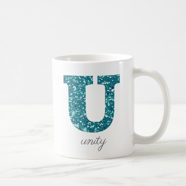 Teal Glitter Monogram U Personalized Mug (Right)