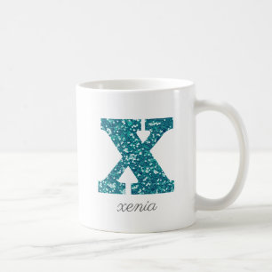 Teal Glitter Monogram X Personalized Mug
