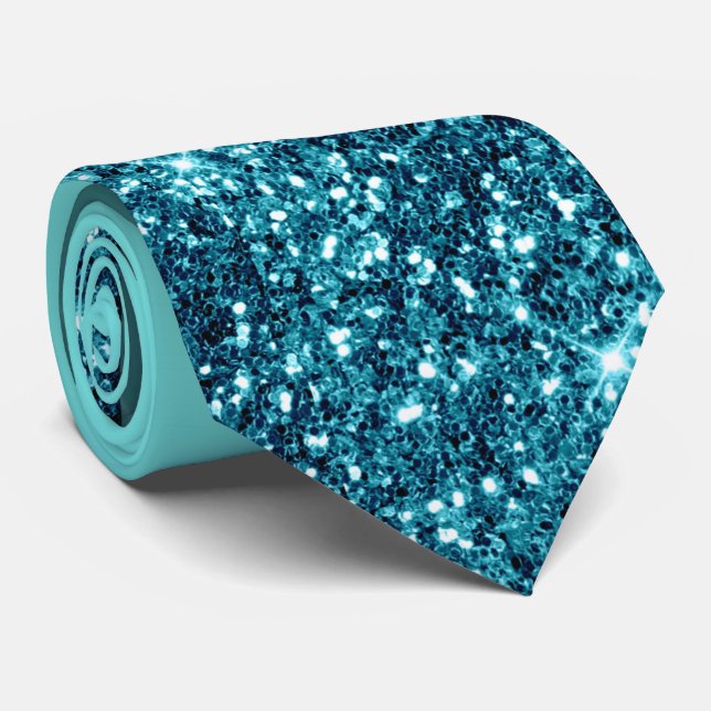 Teal Glitter Necktie (Rolled)