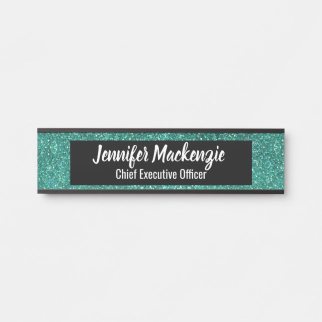 Teal Glitter Office Door Sign (Front)