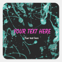 Teal Glitter Paint Splatter party sticker label
