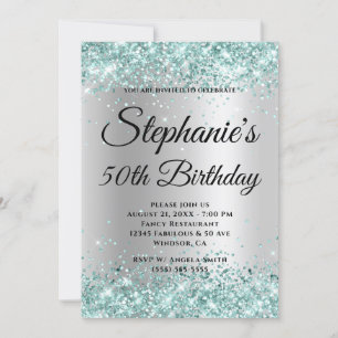 Teal Glitter Pale Silver Gradient Invitation