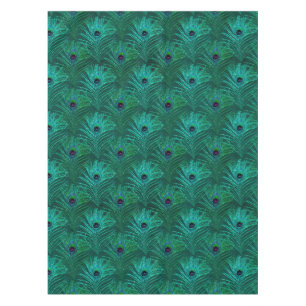 Teal Glitter Peacock Feathers Tablecloth