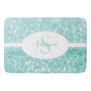 Teal Glitter Personalize Bath Mat