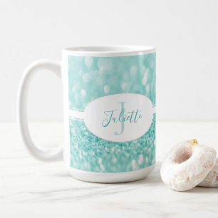 Teal Glitter Personalize Coffee Mug