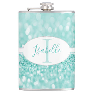 Teal Glitter Personalize Flask