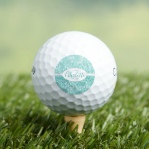 Teal Glitter Personalize Golf Balls