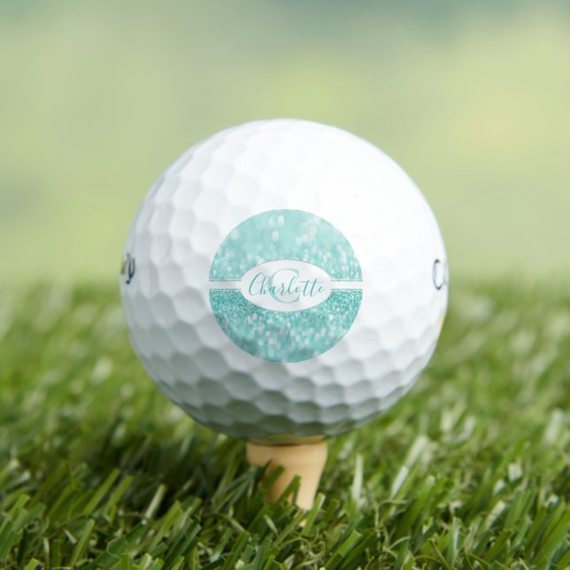 Teal Glitter Personalize Golf Balls (Insitu Tee)