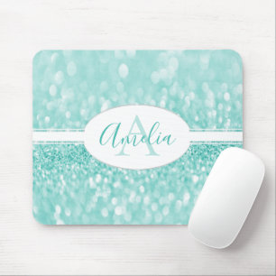Teal Glitter Personalize Mouse Pad