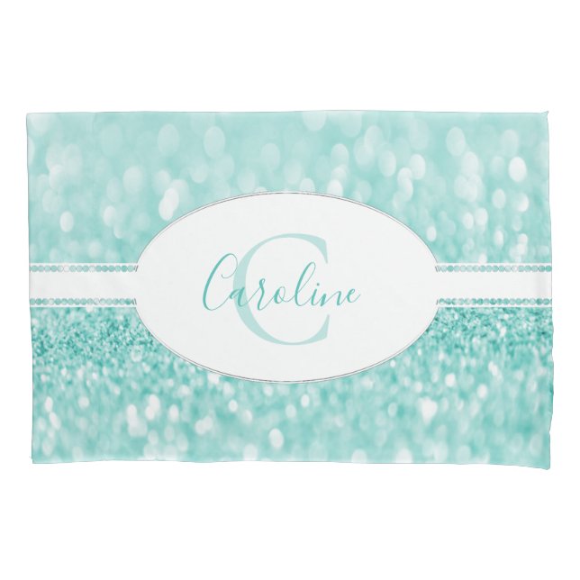 Teal Glitter Personalize Pillow Case (Front)