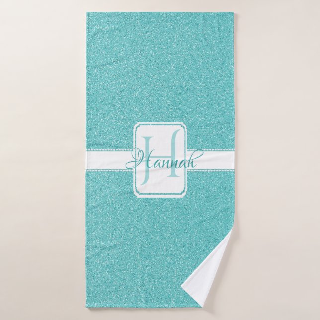 Teal Glitter Personalized Bath Towels (Bath Towel)