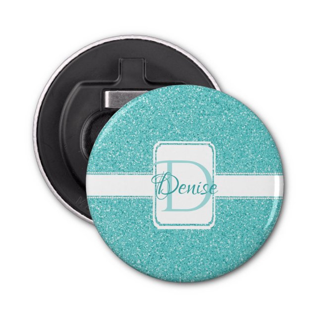 Teal Glitter Personalized  Bottle Opener (Front)