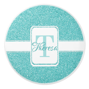 Teal Glitter Personalized Ceramic Pull