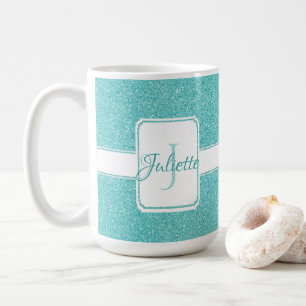 Teal Glitter Personalized Coffee Mug
