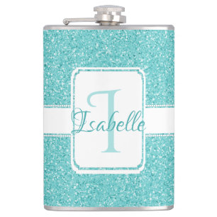 Teal Glitter Personalized Flask