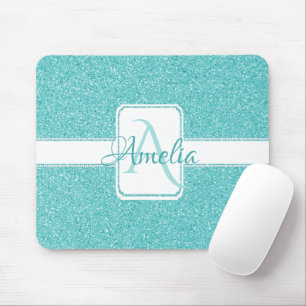 Teal Glitter Personalized Mouse Pad