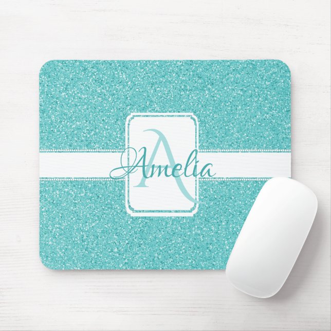 Teal Glitter Personalized Mouse Pad (With Mouse)