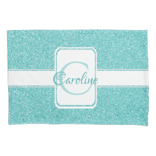 Teal Glitter Personalized Pillow Case